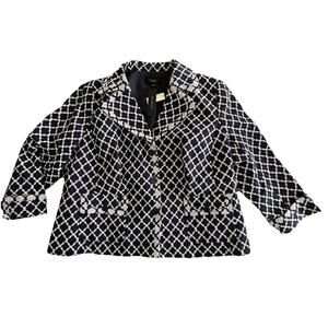 Talbots Blazer Jacket Size 22 WP Petite Navy Blue White Diamond Print Cotton